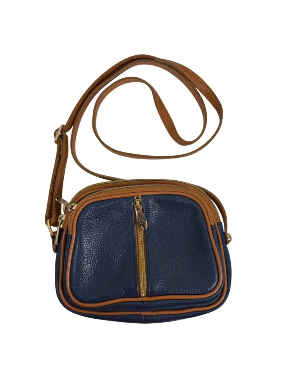VALENTINA Genuine Leather Crossbody Handbag Purse Dark Blue Made In Italy